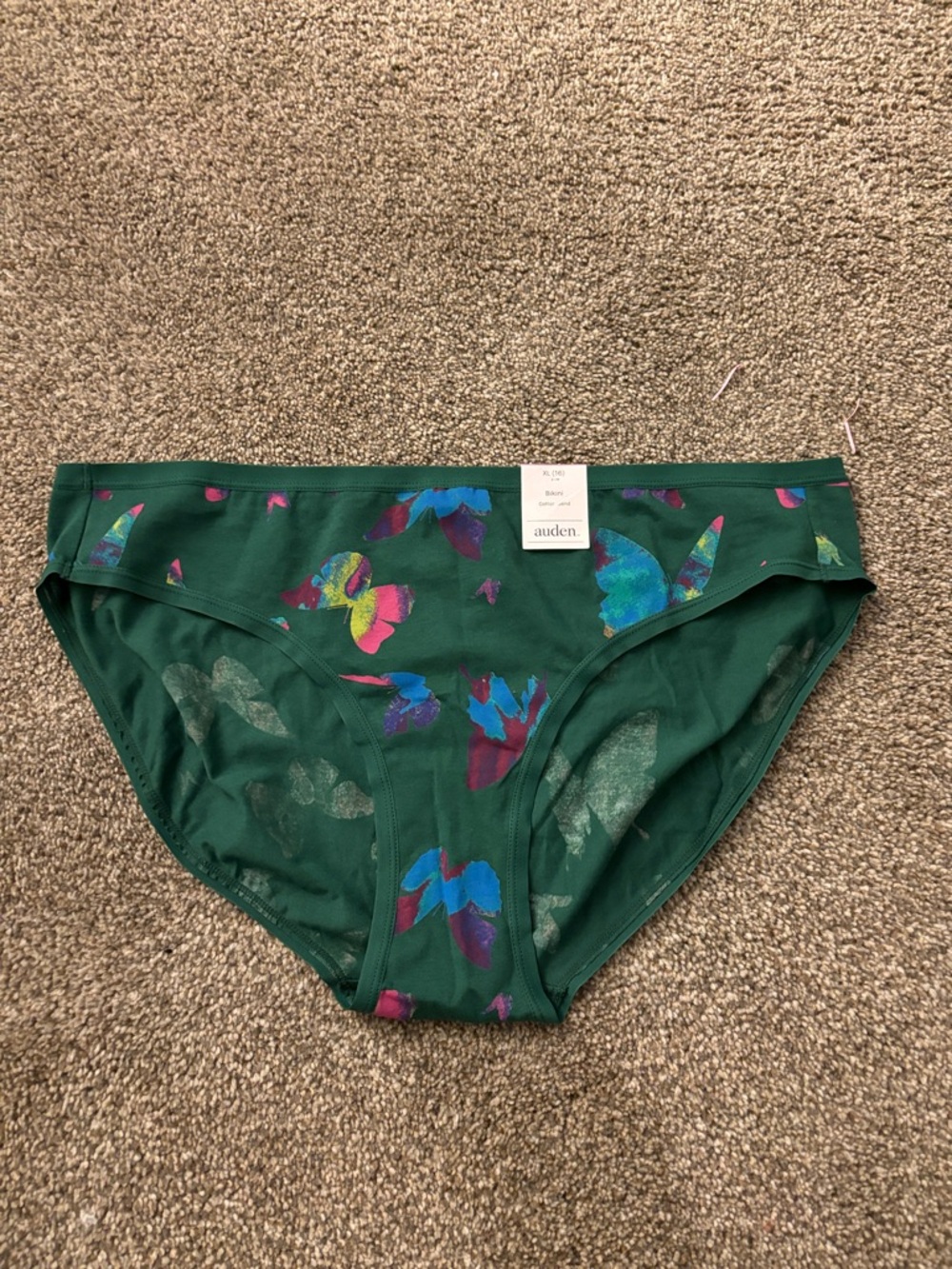 Auden Dark Green Bikini Briefs with Multicolor Floral Accents